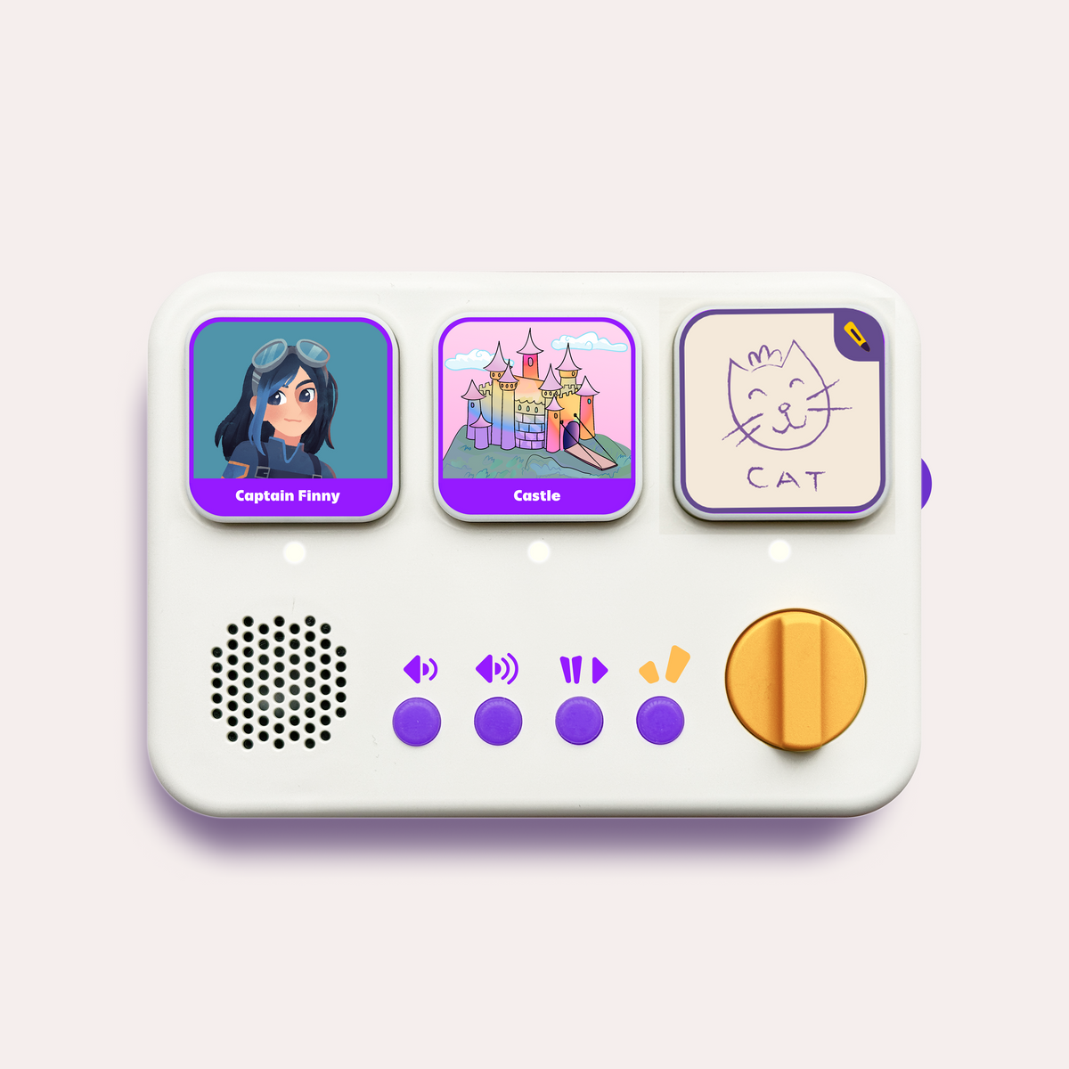 playgeni storymaker with Captain Finny, Castle, and a DIY cat block